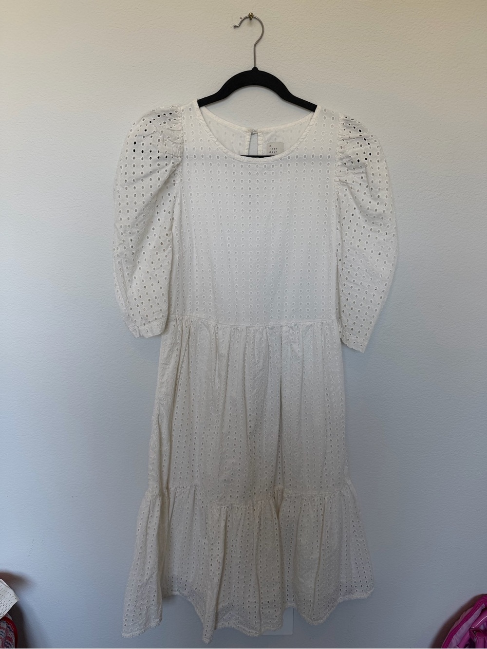 a new day White Eyelet Puff-Sleeve Tiered Midi Dress